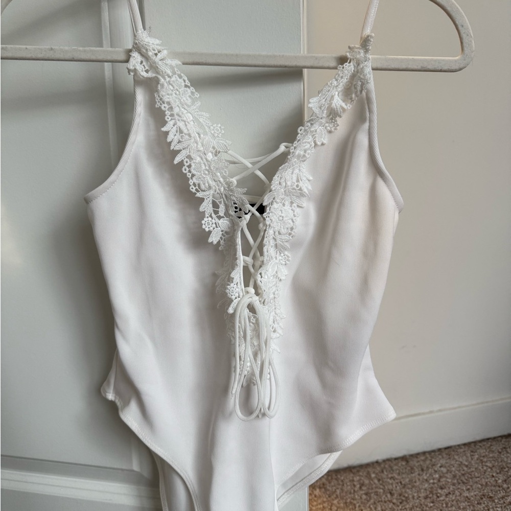 Forever 21 White Lace-Up Bodysuit| Going out top
